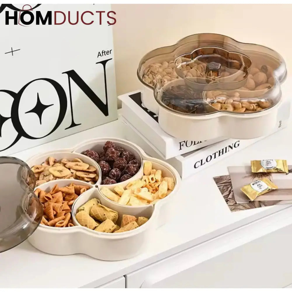 Modern 5-Compartment Serving Tray with Clear Lids - Keep Snacks Fresh & Organized