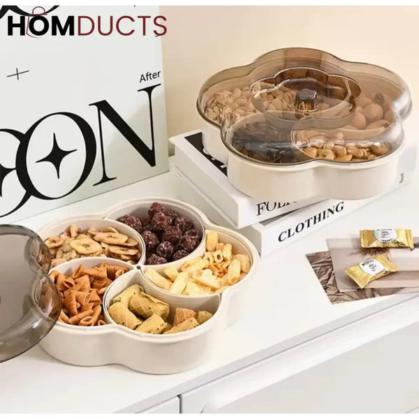 Modern 5-Compartment Serving Tray with Clear Lids - Keep Snacks Fresh & Organized