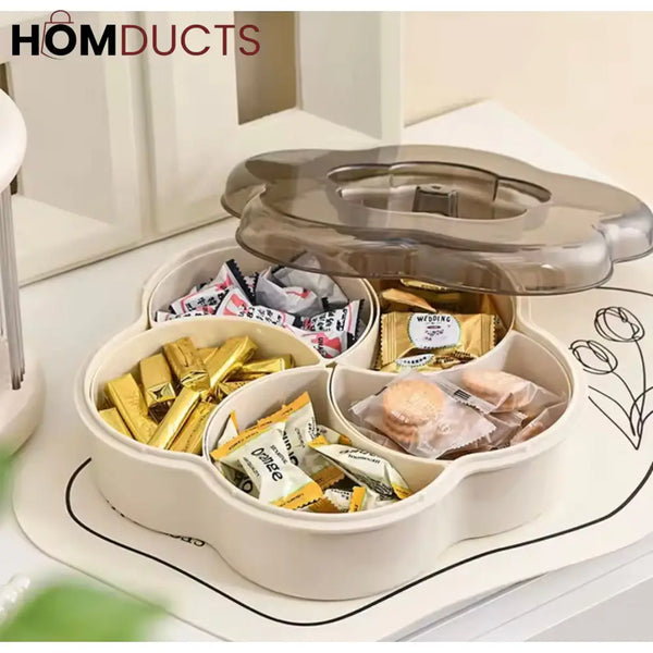 Modern 5-Compartment Serving Tray with Clear Lids - Keep Snacks Fresh & Organized