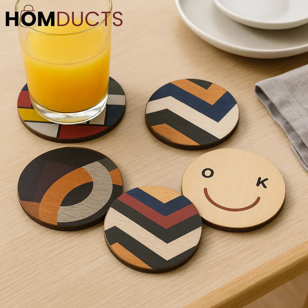 Modern Art Wooden Coaster Set – 4 Pcs Bold & Stylish Drink Mats