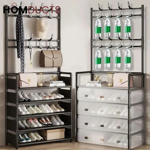 Modern Entryway Dustproof Shoes and Coat Rack with Hooks