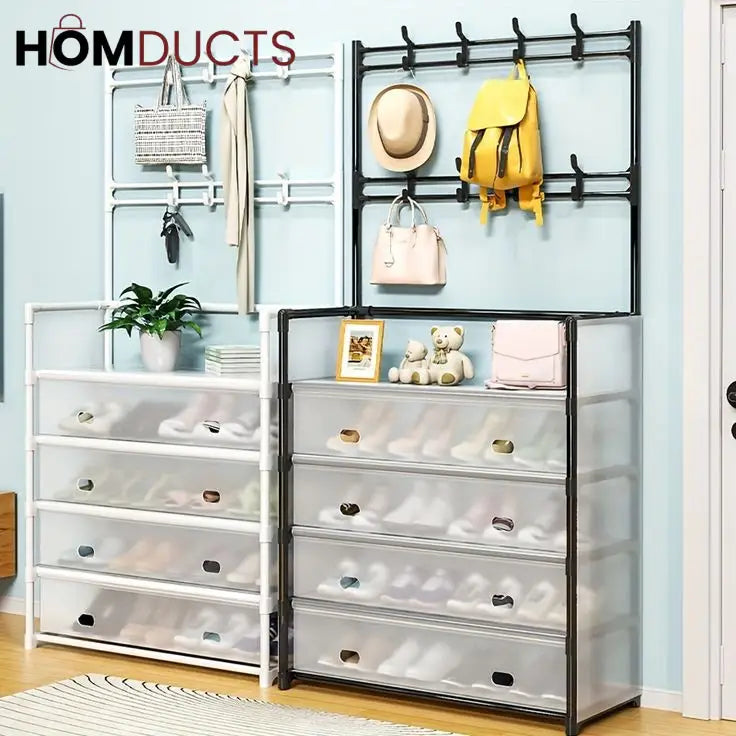Modern Entryway Dustproof Shoes and Coat Rack with Hooks