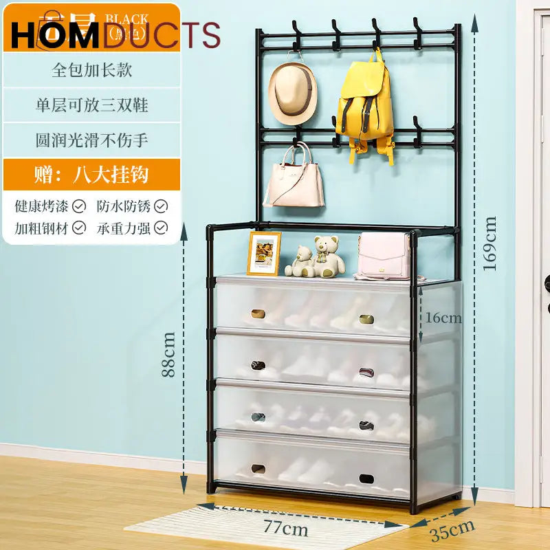 Modern Entryway Dustproof Shoes and Coat Rack with Hooks