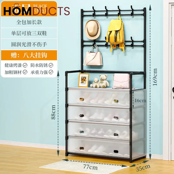 Modern Entryway Dustproof Shoes and Coat Rack with Hooks