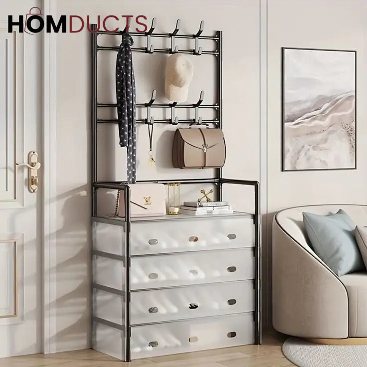Modern Entryway Dustproof Shoes and Coat Rack with Hooks