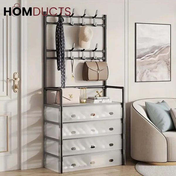 Modern Entryway Dustproof Shoes and Coat Rack with Hooks