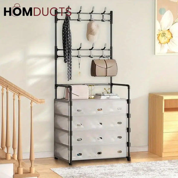 Modern Entryway Dustproof Shoes and Coat Rack with Hooks