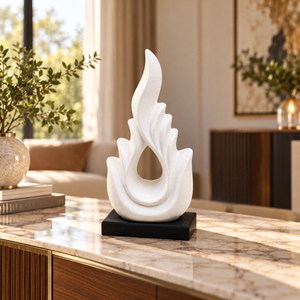 Modern flame-shaped white ceramic decor sculpture