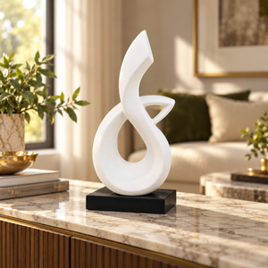 Modern loop-shaped white ceramic decor sculpture