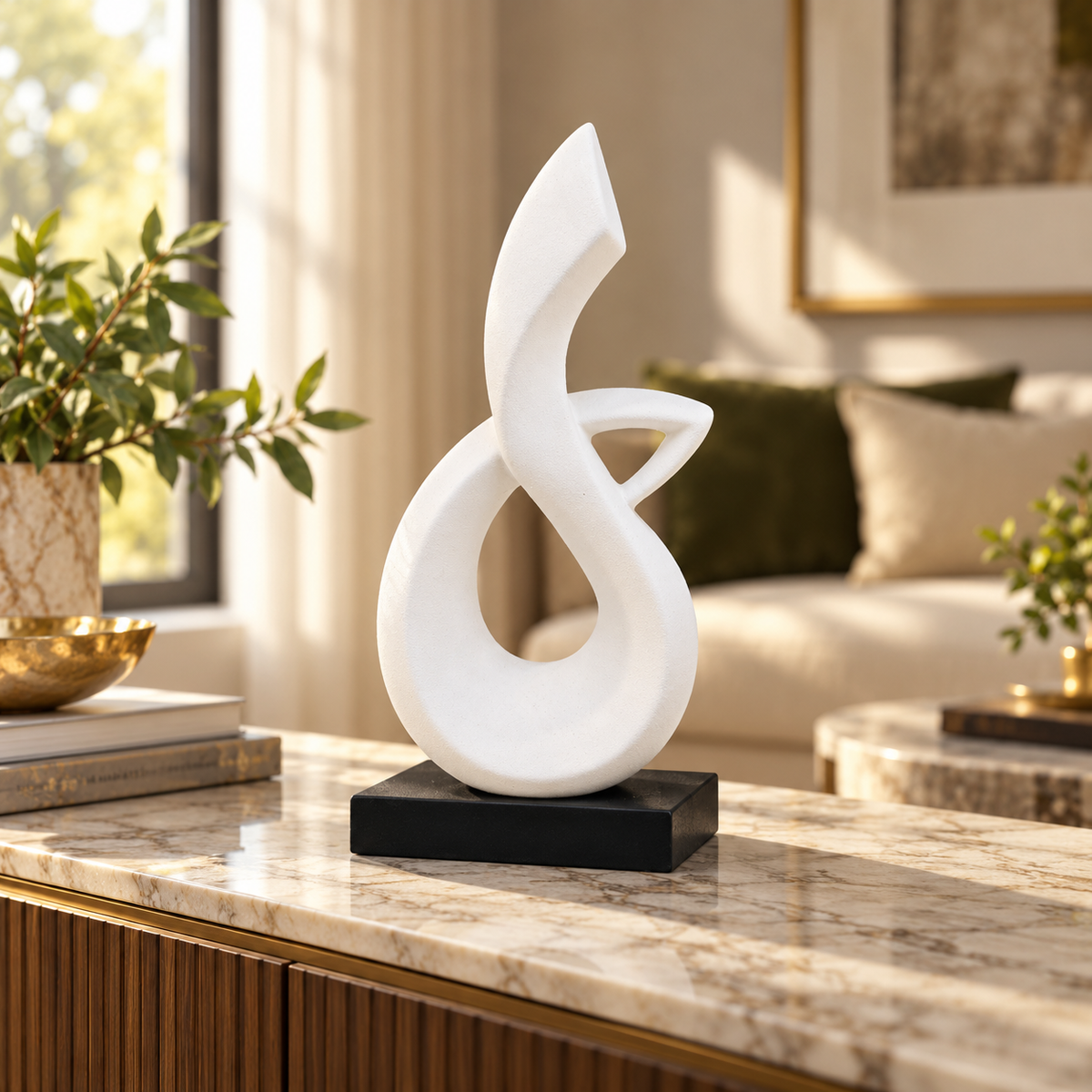 Modern loop-shaped white ceramic decor sculpture