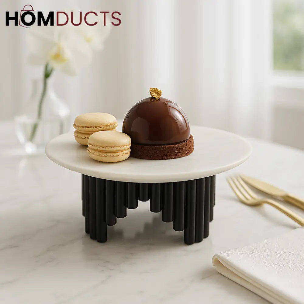 Modern Luxe Elevated Dessert Plate – Sculpted Black Base & Matte White Top