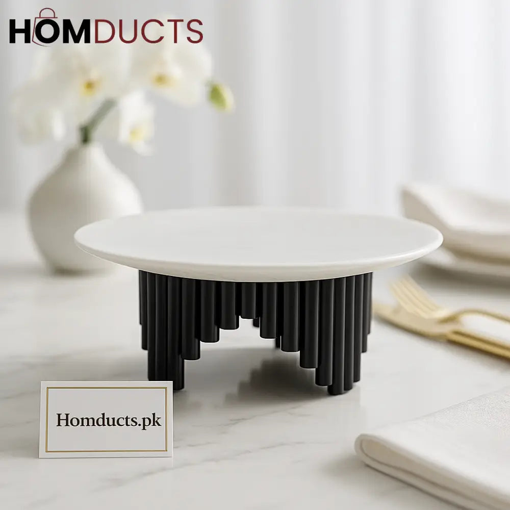 Modern Luxe Elevated Dessert Plate – Sculpted Black Base & Matte White Top