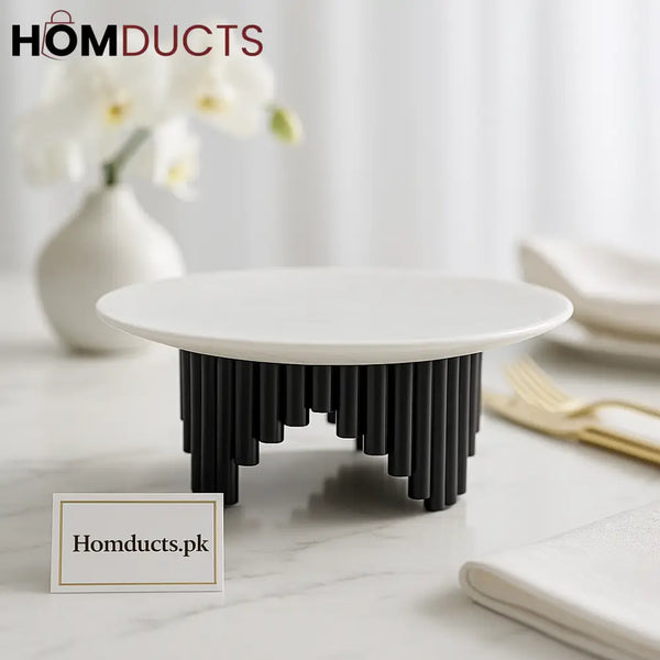 Modern Luxe Elevated Dessert Plate – Sculpted Black Base & Matte White Top