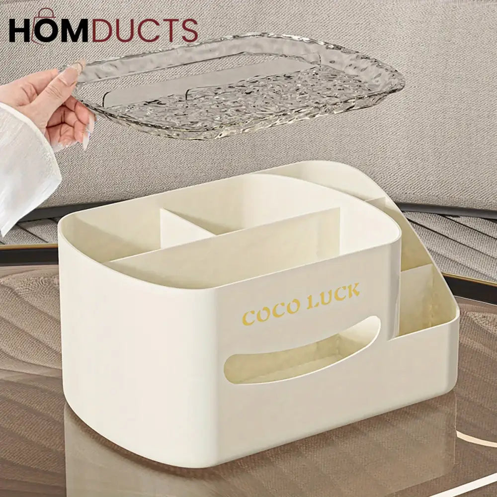 Modern Makeup Organizer with Tissue Box - Stylish Cosmetic Display & Desk Storage