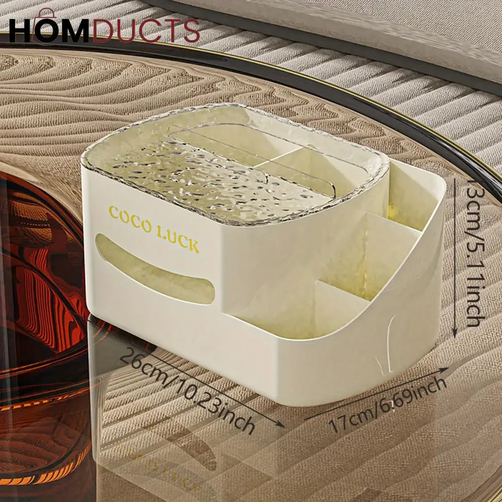 Modern Makeup Organizer with Tissue Box - Stylish Cosmetic Display & Desk Storage