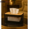 Modern Mesh Tissue Box – Black Metal & Bamboo Cover Dispenser