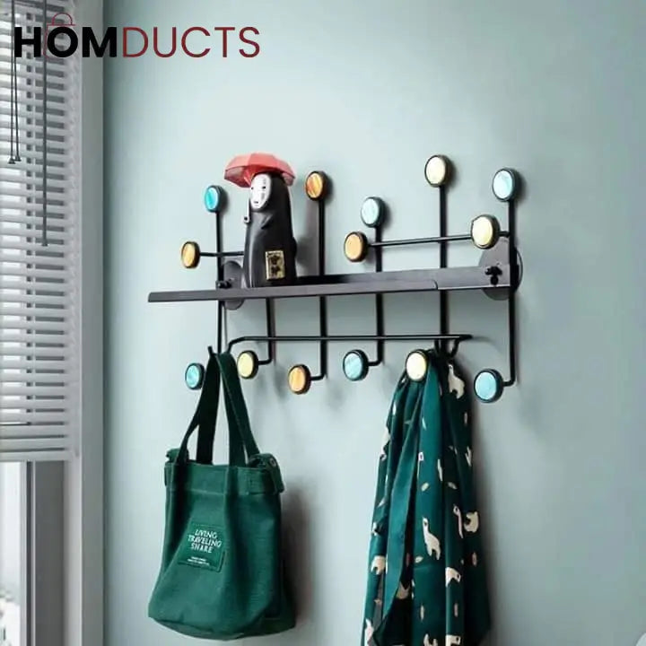 Modern Style Wall Shelf With Hooks Rectangle