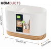 Modern White Kitchen Utensil Holder with Natural Wooden Base - Stylish & Space-Saving Countertop Organizer