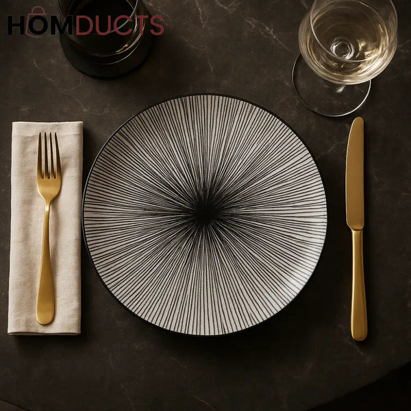 Monochrome Burst Designer Dinner Plate – Fine Dining Edition