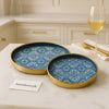 Moroccan Blue Pattern Round Tray Set – 2 Pcs