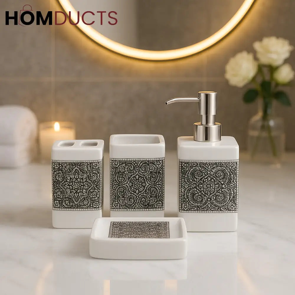 Mosaic Luxe Ceramic Bathroom Accessory Set – 4 Piece