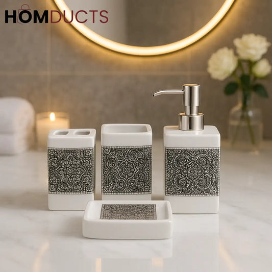 Mosaic Luxe Ceramic Bathroom Accessory Set – 4 Piece