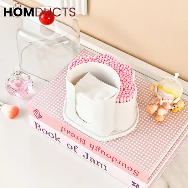 Multi-Compartment Cotton Pad & Swab Organizer with Dustproof Cover – Stylish Bathroom & Vanity Storage Box