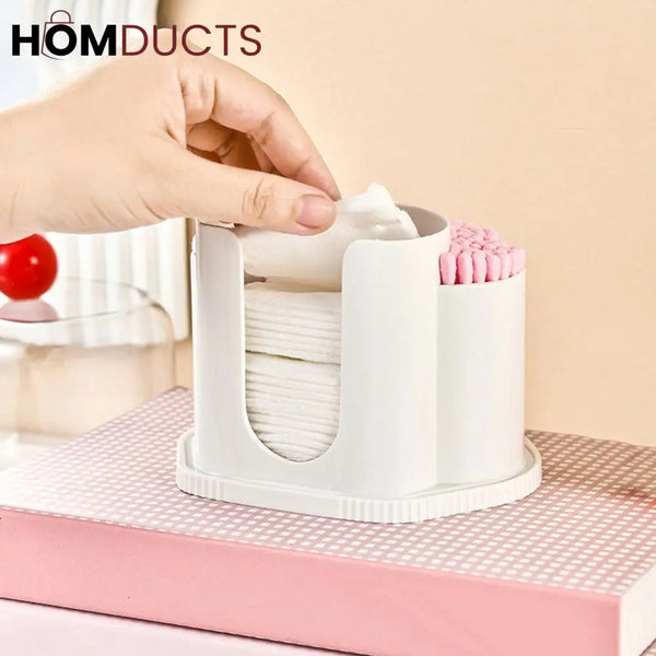Multi-Compartment Cotton Pad & Swab Organizer with Dustproof Cover – Stylish Bathroom & Vanity Storage Box