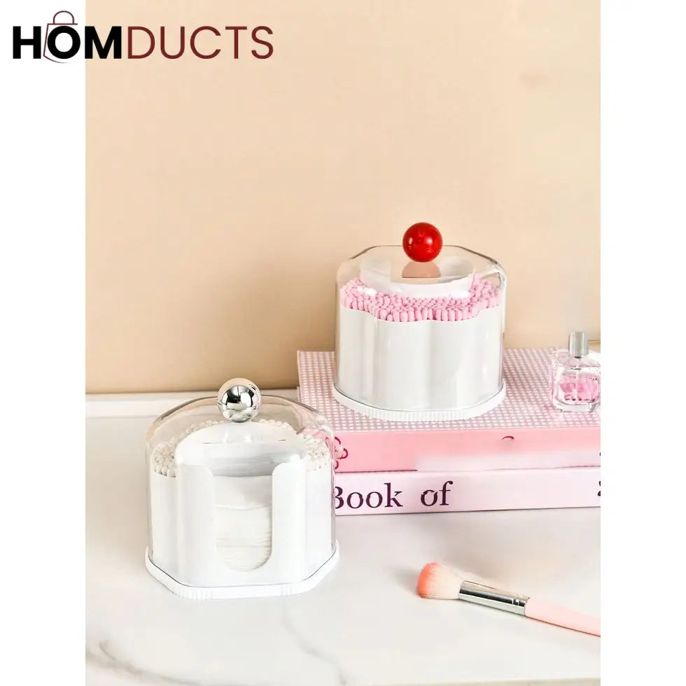 Multi-Compartment Cotton Pad & Swab Organizer with Dustproof Cover – Stylish Bathroom & Vanity Storage Box