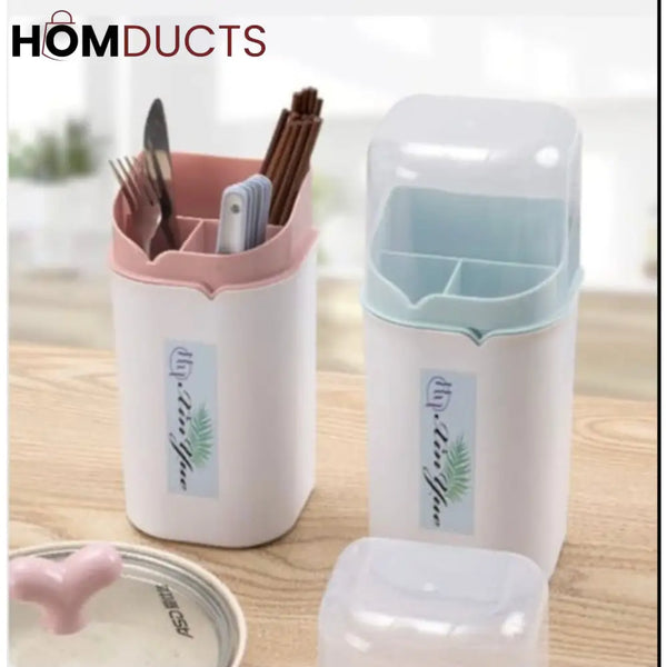 Multi-Compartment Spoon & Brush Holder with Dustproof Cap – Kitchen Organizer