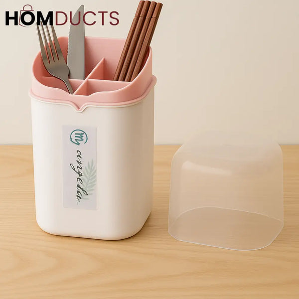 Multi-Compartment Spoon & Brush Holder with Dustproof Cap – Kitchen Organizer