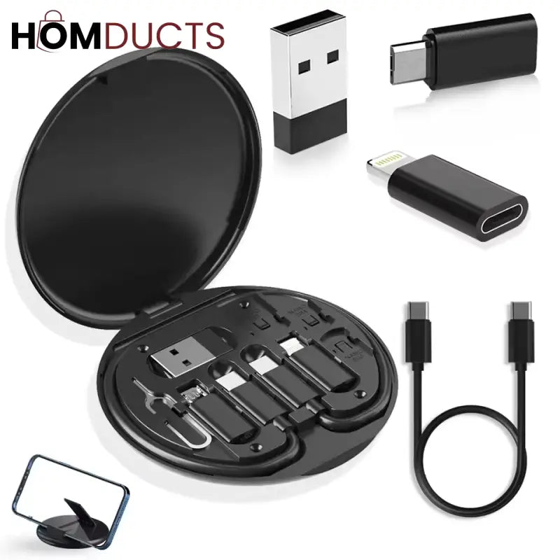 Multi-Function 6-in-1 Charging Cable Kit with USB Type-C Micro USB SIM Ejector & Storage Case – Portable Travel Adapter