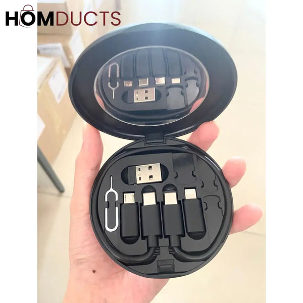Multi-Function 6-in-1 Charging Cable Kit with USB Type-C Micro USB SIM Ejector & Storage Case – Portable Travel Adapter