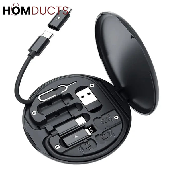Multi-Function 6-in-1 Charging Cable Kit with USB Type-C Micro USB SIM Ejector & Storage Case – Portable Travel Adapter