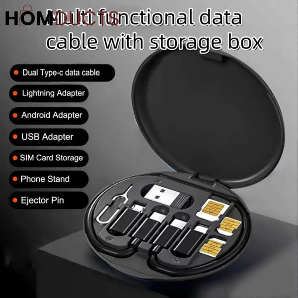 Multi-Function 6-in-1 Charging Cable Kit with USB Type-C Micro USB SIM Ejector & Storage Case – Portable Travel Adapter