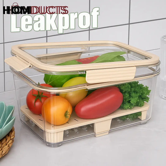 Multi-Layer Airtight Vegetable Storage Container with Drain Tray & Freshness Lock for Fridge and Kitchen