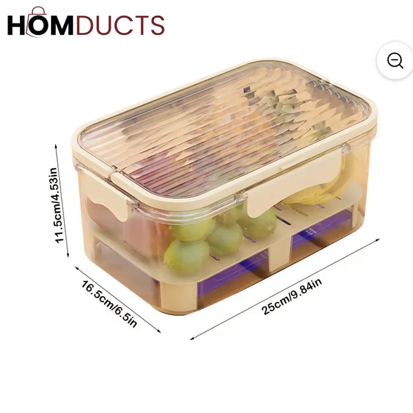 Multi-Layer Airtight Vegetable Storage Container with Drain Tray & Freshness Lock for Fridge and Kitchen