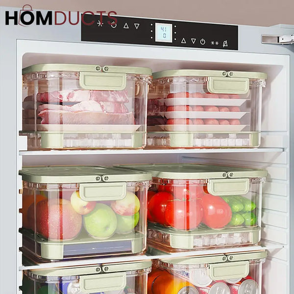 Multi-Layer Airtight Vegetable Storage Container with Drain Tray & Freshness Lock for Fridge and Kitchen