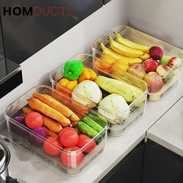 Multi-Layer Airtight Vegetable Storage Container with Drain Tray & Freshness Lock for Fridge and Kitchen