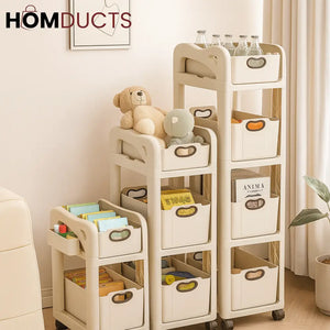 Multi-Layer Kids Storage Trolley with Fabric Bins – 3 & 4 Tier Organizer on Wheels