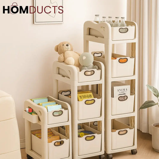 Multi-Layer Kids Storage Trolley with Fabric Bins – 3 & 4 Tier Organizer on Wheels