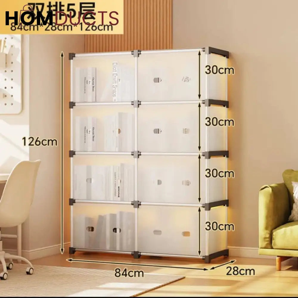 Multi-Layer Modular Transparent Storage Cabinet – 2/3/4 Tier Plastic Organizer with Doors for Home & Office