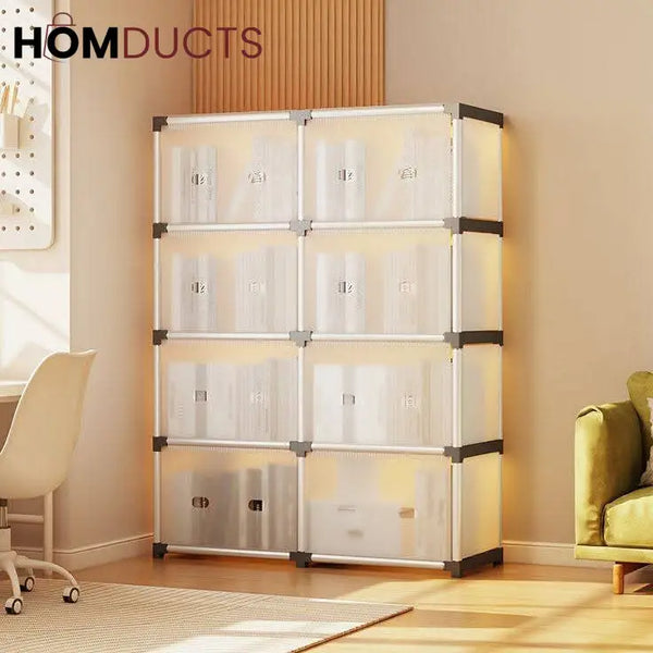 Multi-Layer Modular Transparent Storage Cabinet – 2/3/4 Tier Plastic Organizer with Doors for Home & Office