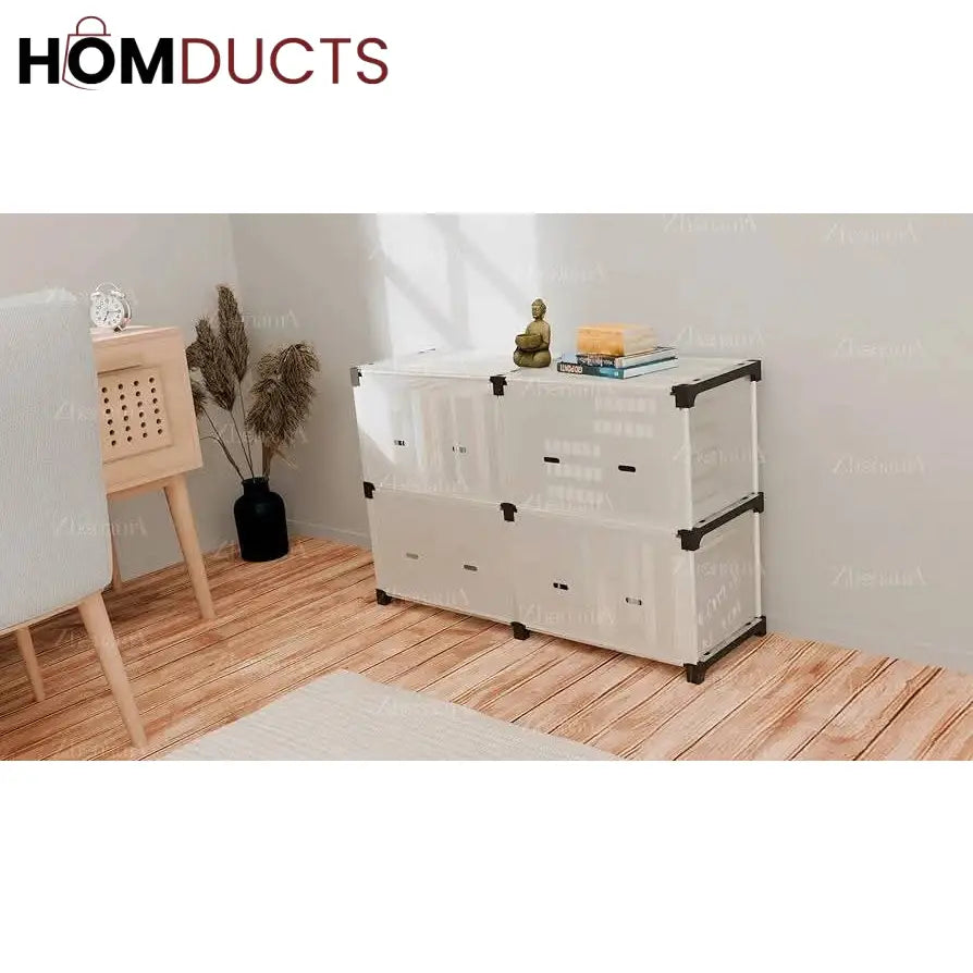 Multi-Layer Modular Transparent Storage Cabinet – 2/3/4 Tier Plastic Organizer with Doors for Home & Office