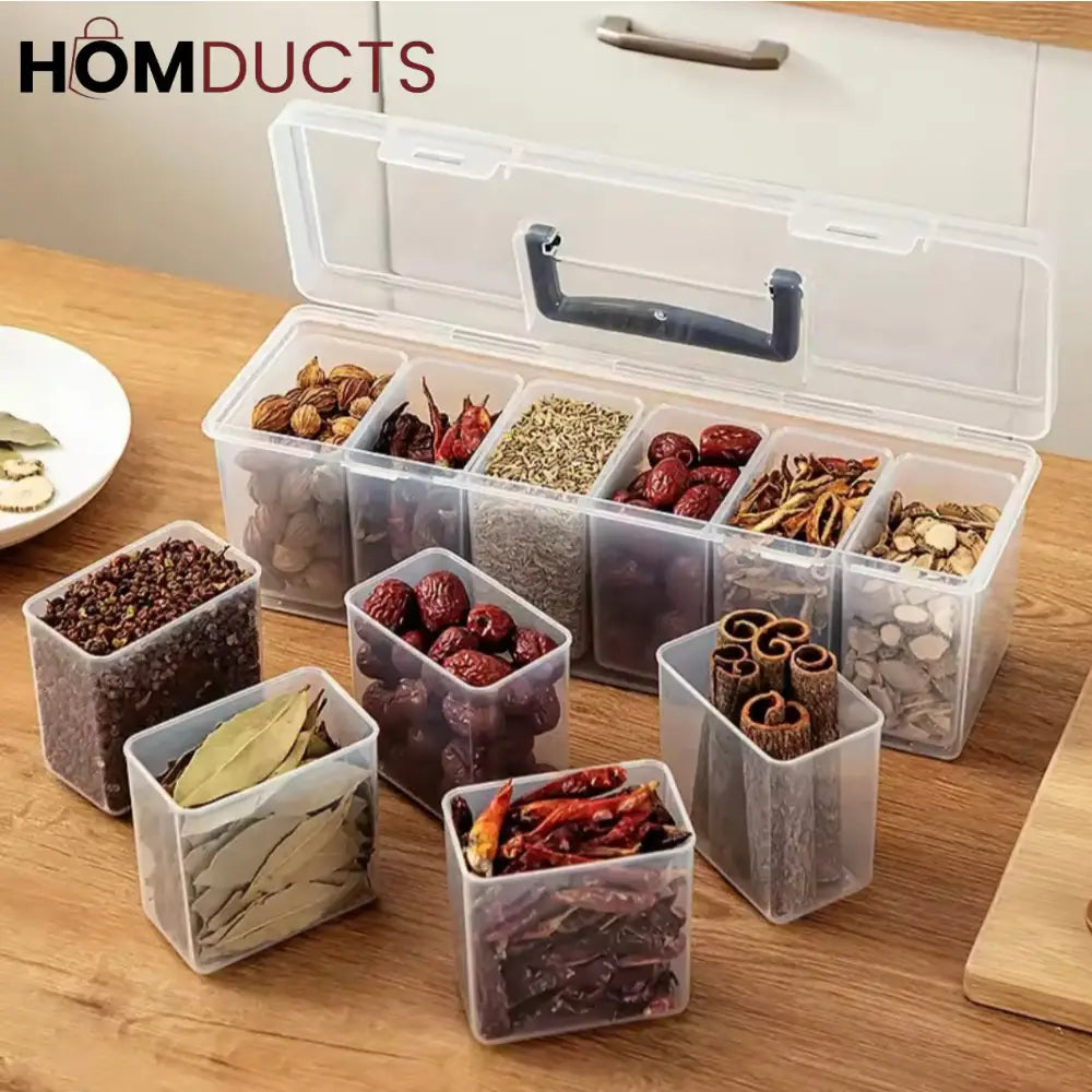 Multi-Purpose Storage Box with Handle – 6 Removable Compartments for Spices Cables Crafts & More