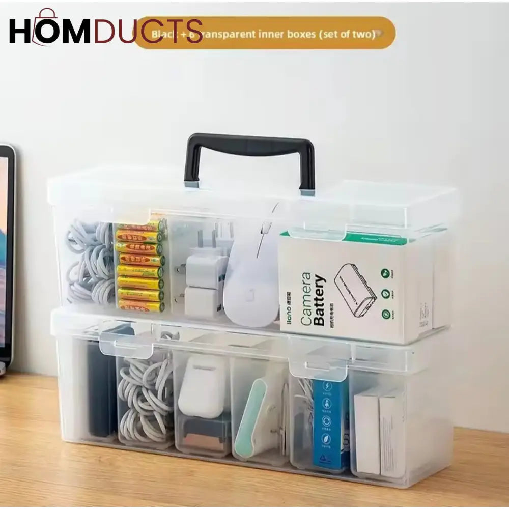 Multi-Purpose Storage Box with Handle – 6 Removable Compartments for Spices Cables Crafts & More