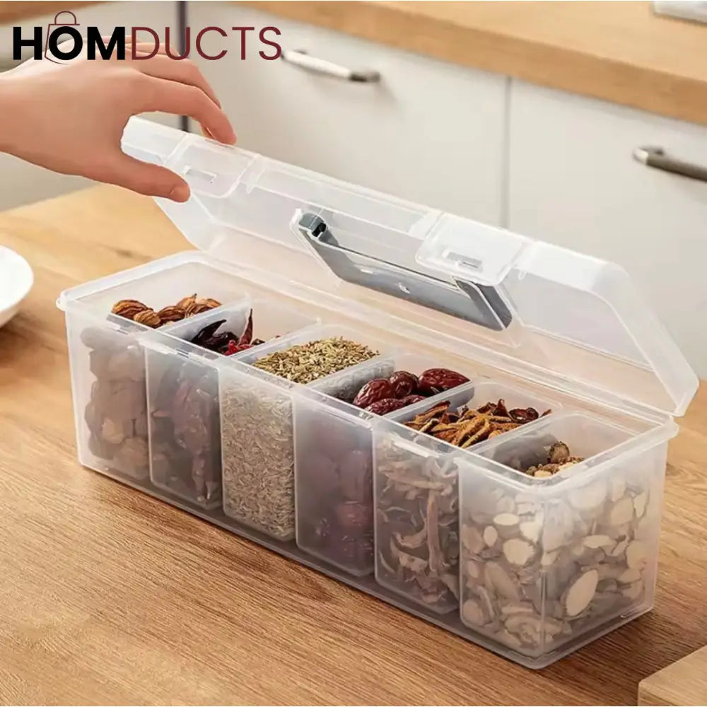 Multi-Purpose Storage Box with Handle – 6 Removable Compartments for Spices Cables Crafts & More