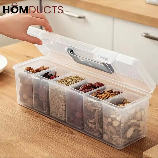 Multi-Purpose Storage Box with Handle – 6 Removable Compartments for Spices Cables Crafts & More