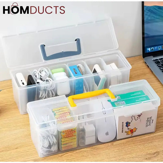 Multi-Purpose Storage Box with Handle – 6 Removable Compartments for Spices Cables Crafts & More