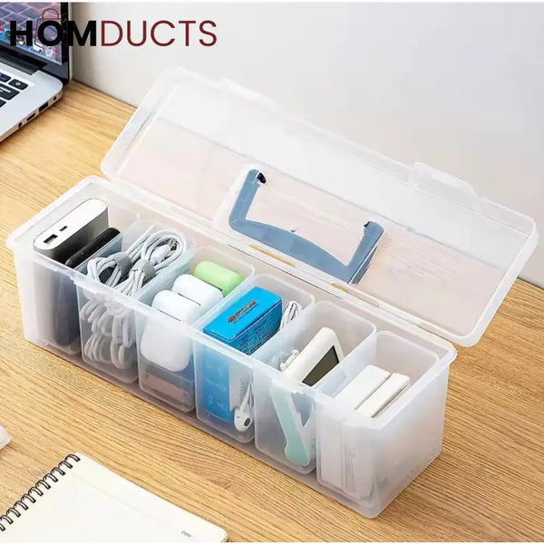 Multi-Purpose Storage Box with Handle – 6 Removable Compartments for Spices Cables Crafts & More